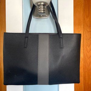 Vince Camuto Luke Tote in Black Vegan Leather with Gray Stripe